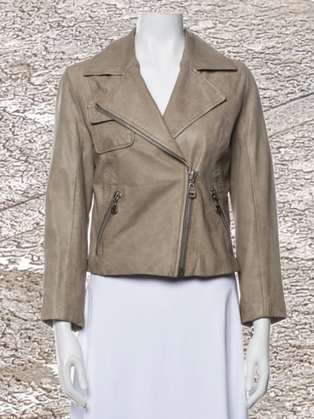 Doma Taupe Leather Moto Biker Jacket